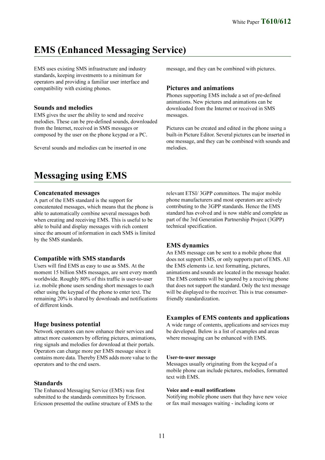 Sony Ericsson T612 manual EMS Enhanced Messaging Service, Messaging using EMS 