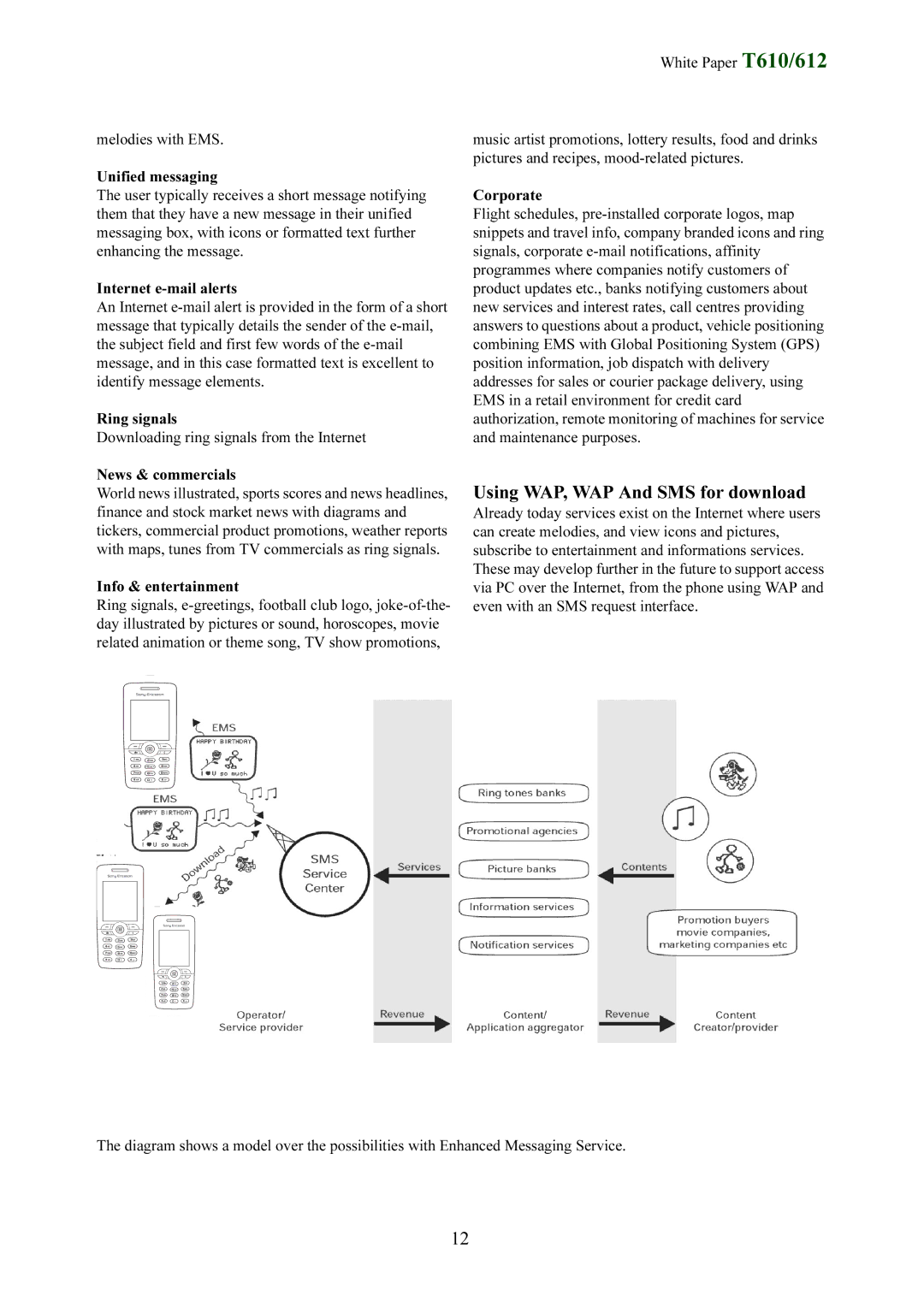 Sony Ericsson T612 manual Using WAP, WAP And SMS for download, Info & entertainment 