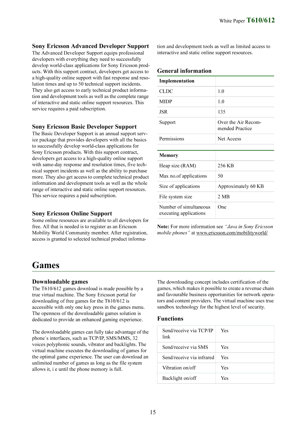 Sony Ericsson T612 manual Games 