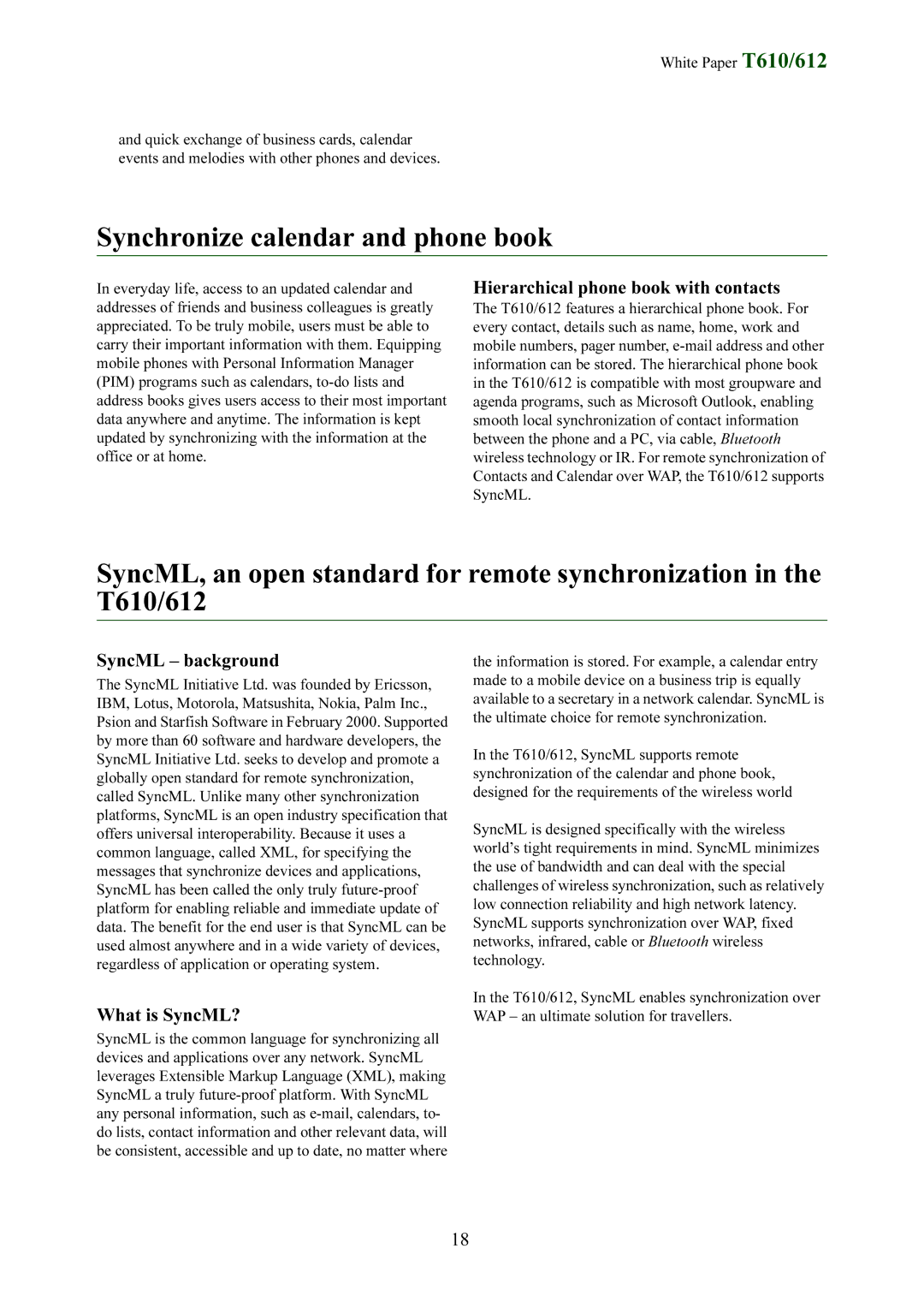 Sony Ericsson T612 manual Synchronize calendar and phone book, Hierarchical phone book with contacts 