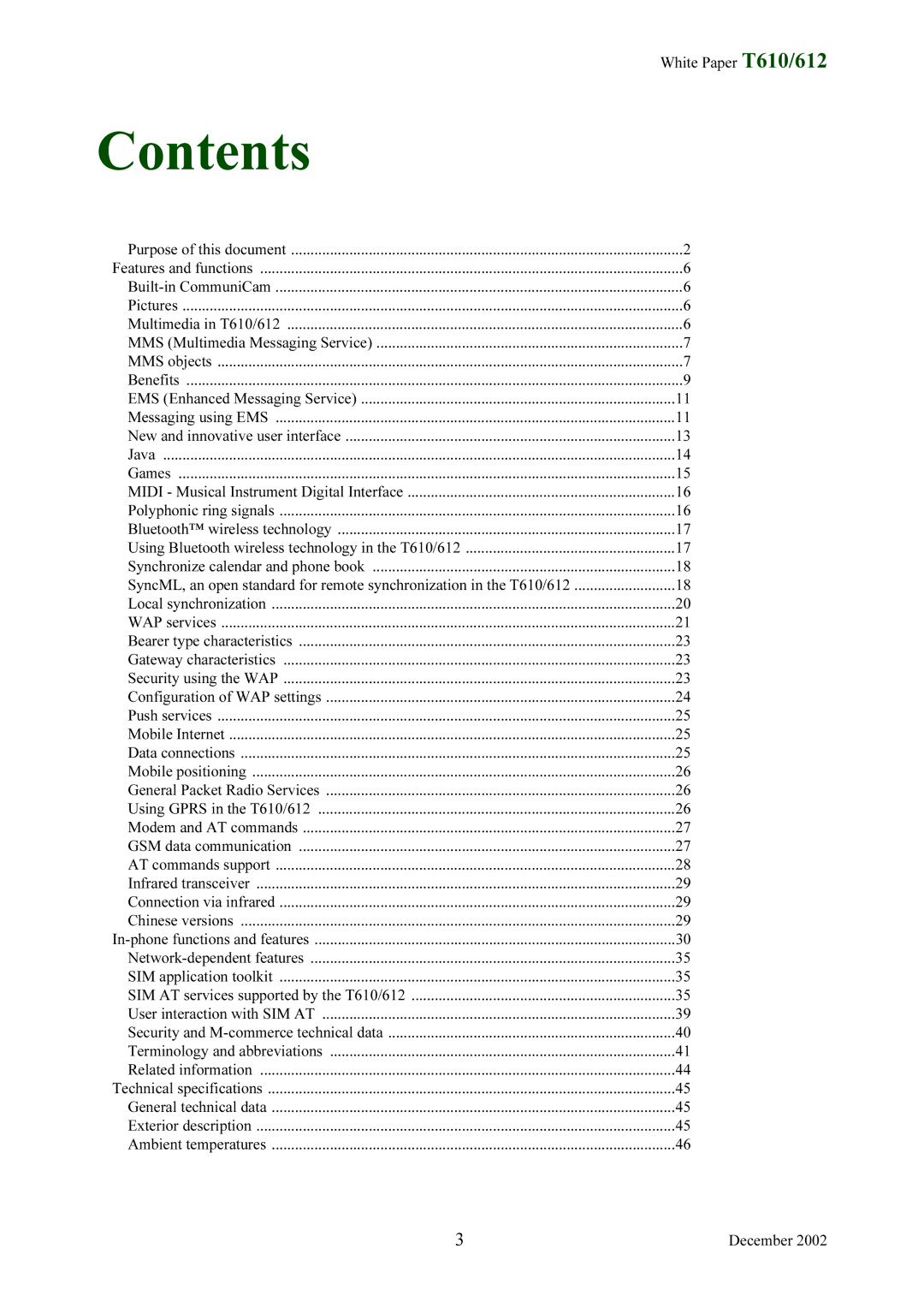 Sony Ericsson T612 manual Contents 