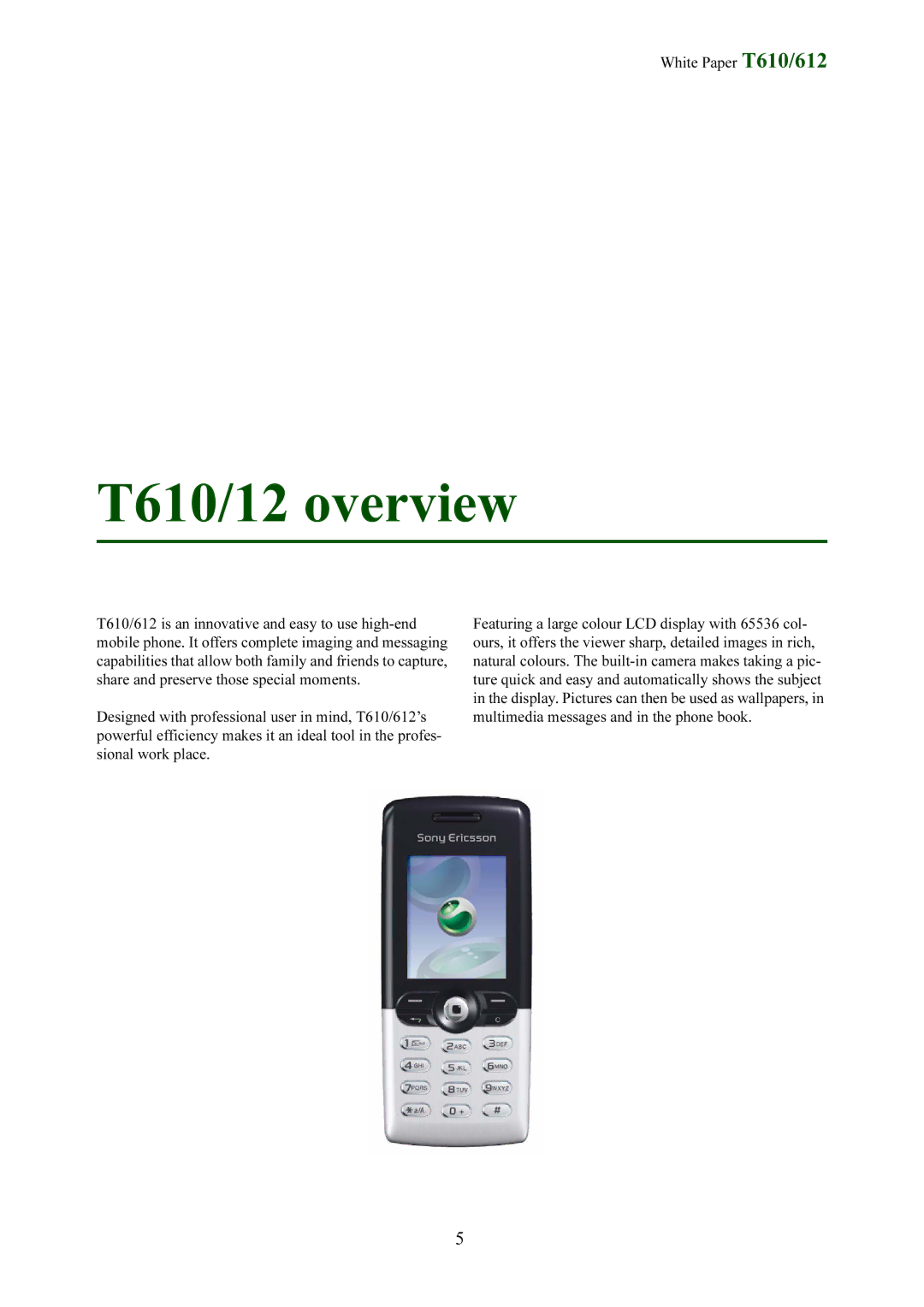 Sony Ericsson T612 manual T610/12 overview 