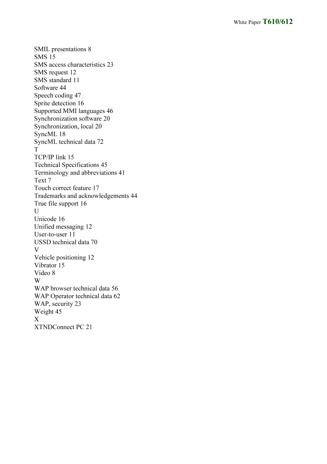 Sony Ericsson T612 manual White Paper T610/612 