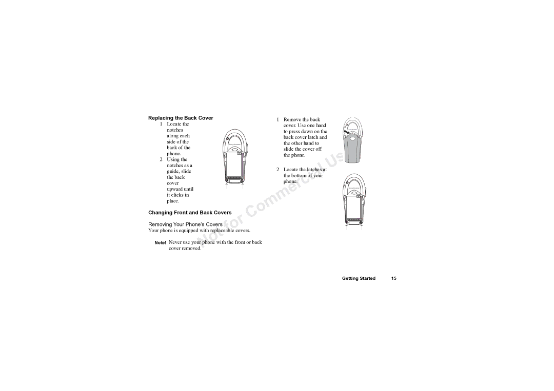 Sony Ericsson T61LX Replacing the Back Cover, Back Phone Cover Upward until It clicks Place, Removing Your Phone’s Covers 