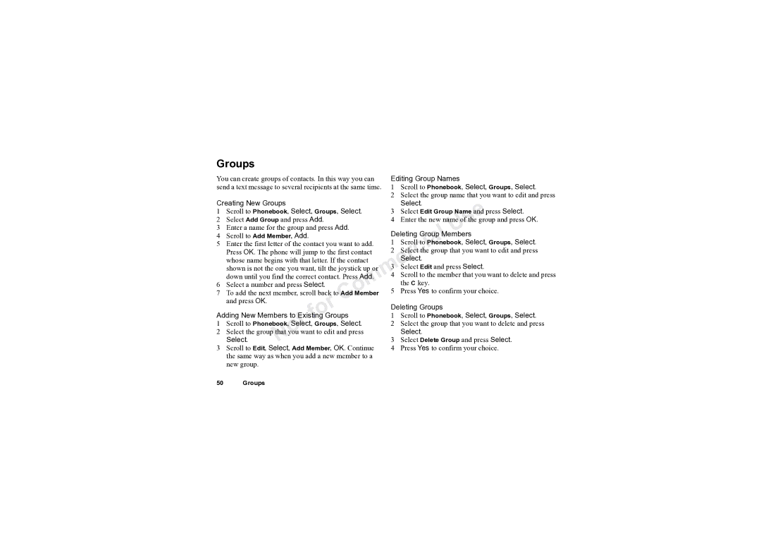 Sony Ericsson T61LX manual Editing Group Names, Creating New Groups, Deleting Group Members 