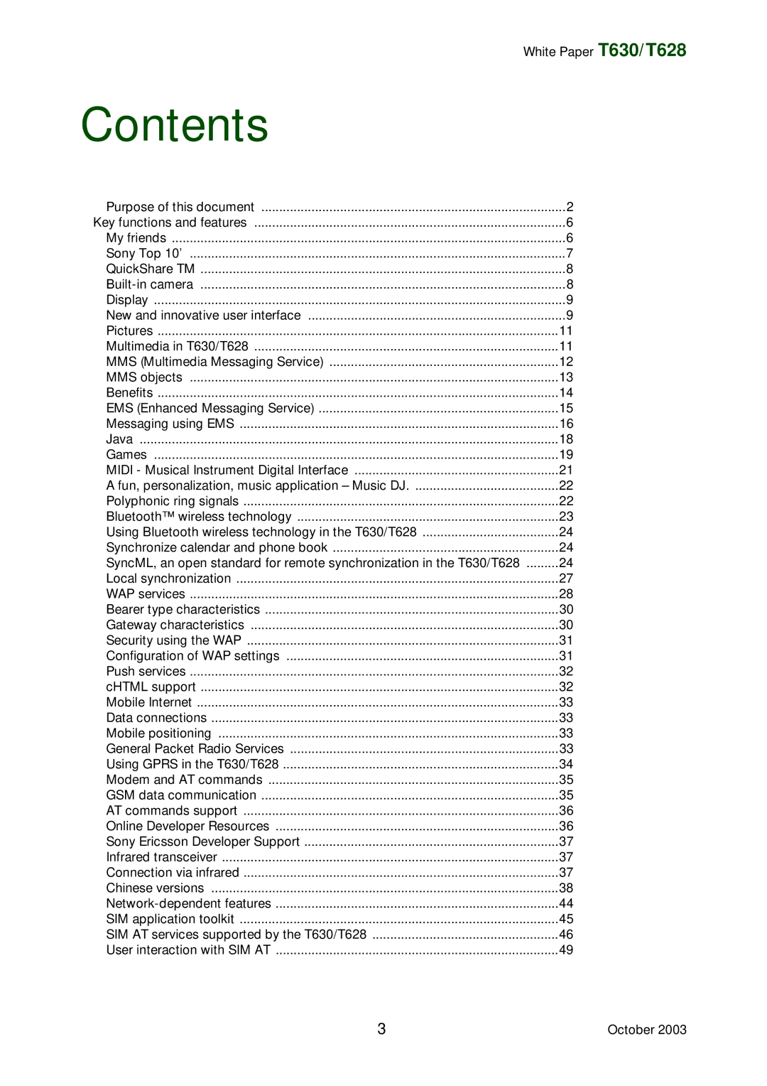 Sony Ericsson T628, T630 manual Contents 