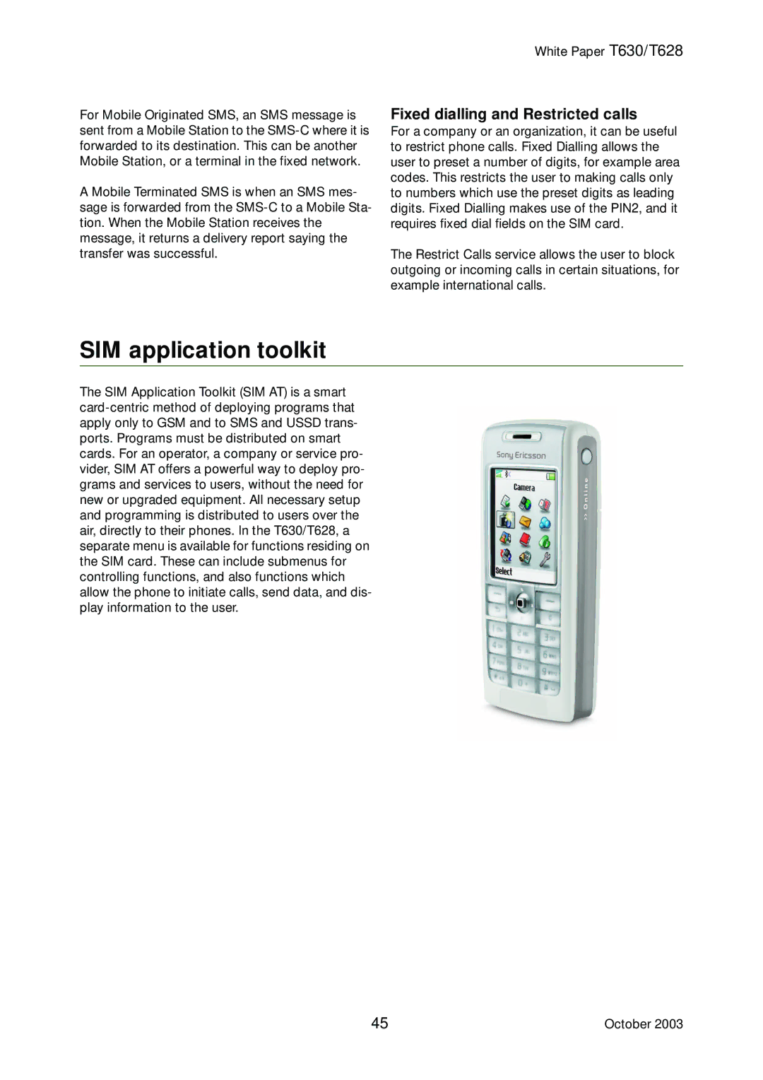 Sony Ericsson T628, T630 manual SIM application toolkit, Fixed dialling and Restricted calls 