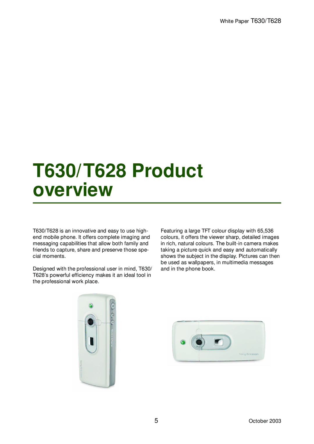 Sony Ericsson manual T630/T628 Product overview 