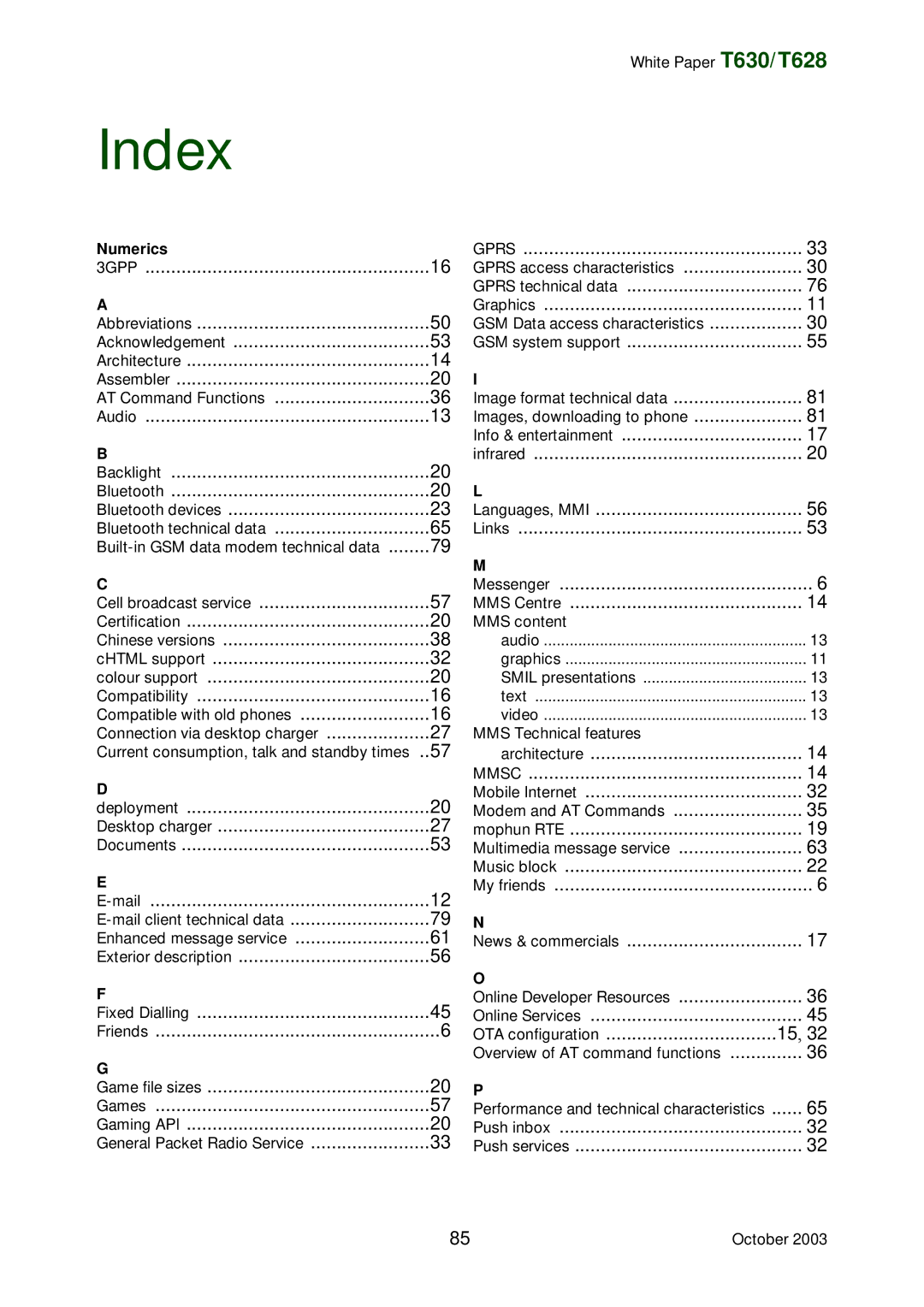 Sony Ericsson T628, T630 manual Index, Numerics 