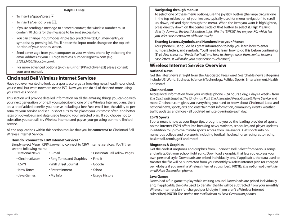 Sony Ericsson T637 manual Cincinnati Bell Wireless Internet Services, Wireless Internet Service Overview 