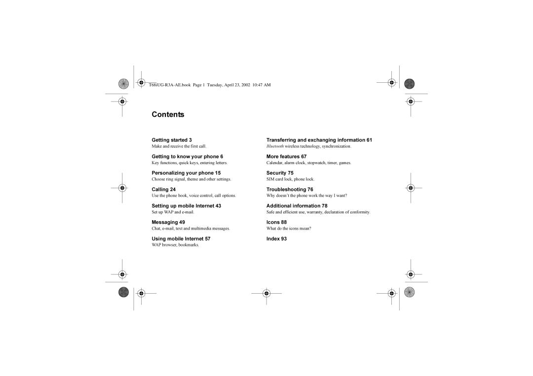 Sony Ericsson T68i warranty Contents 