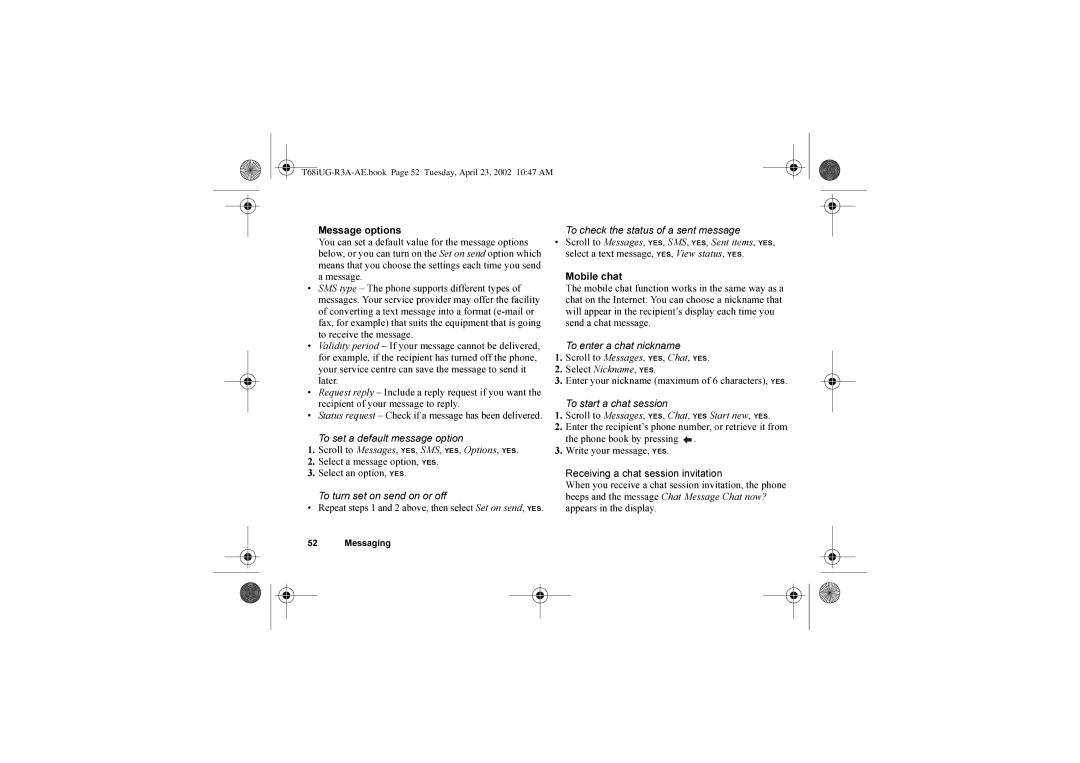 Sony Ericsson T68i warranty Message options, To check the status of a sent message 