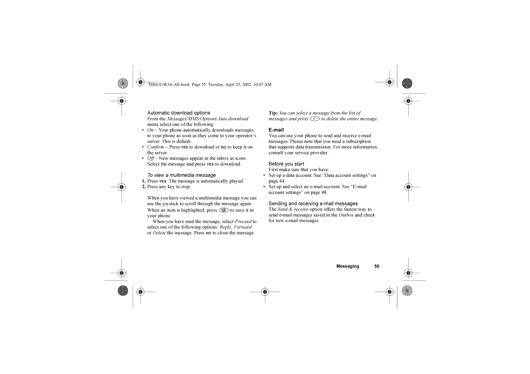 Sony Ericsson T68i warranty Automatic download options, When an item is highlighted, press to save it in your phone 