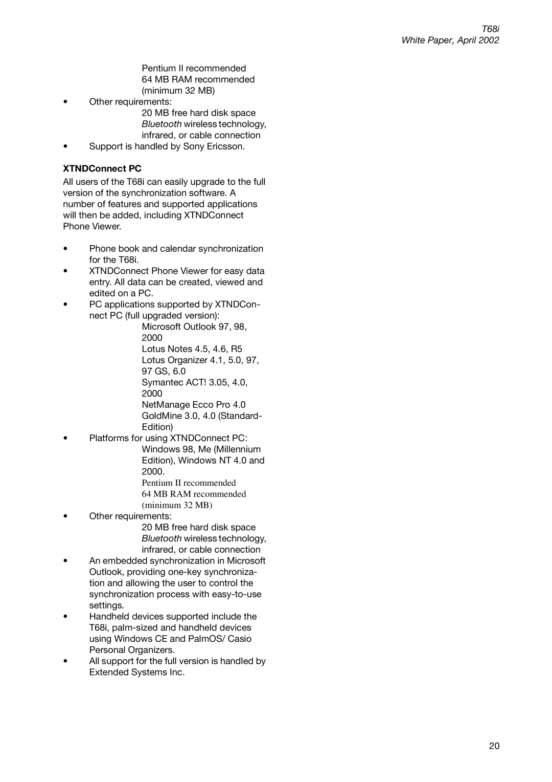 Sony Ericsson T68ie manual XTNDConnect PC 