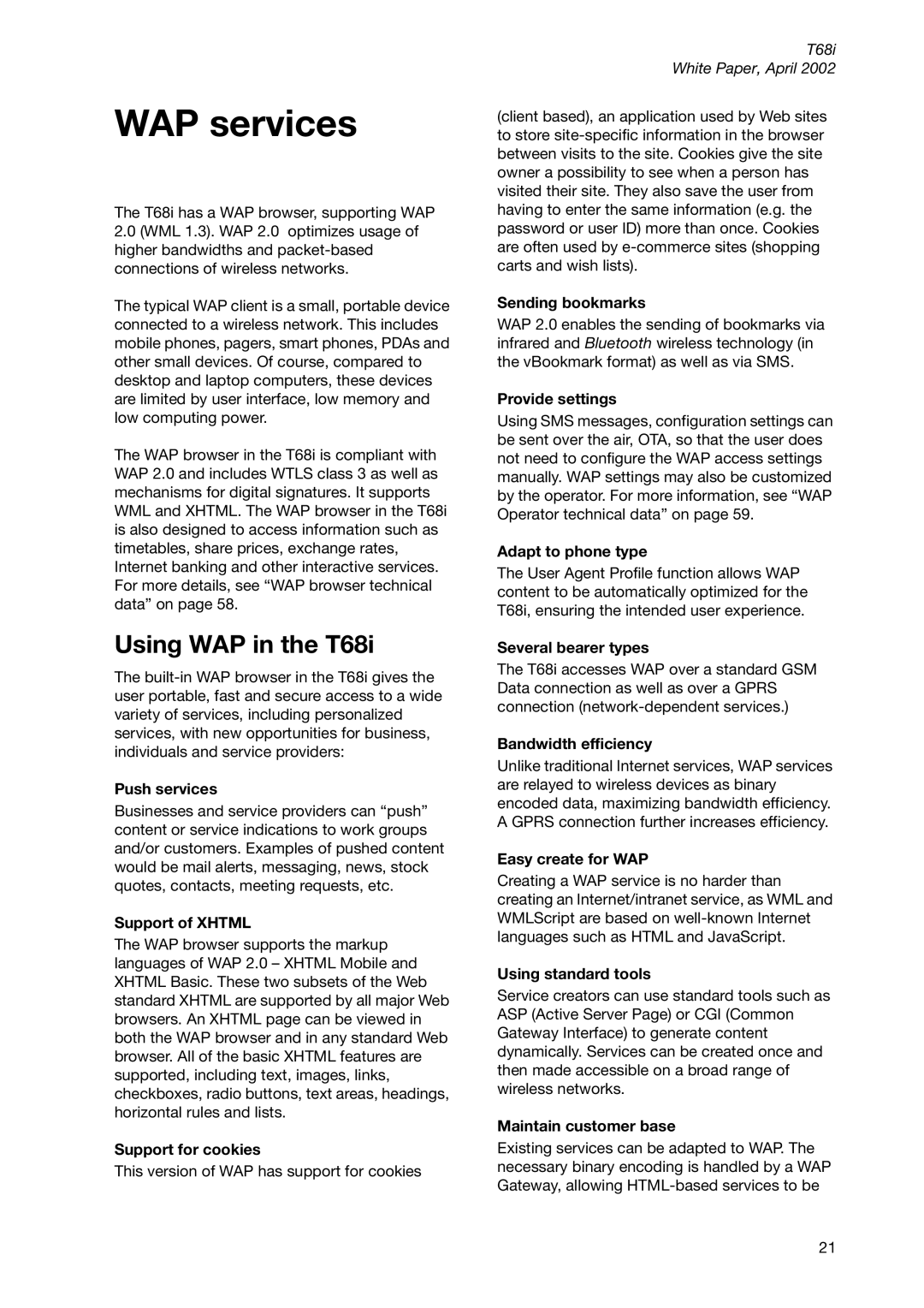 Sony Ericsson T68ie manual WAP services, Using WAP in the T68i 