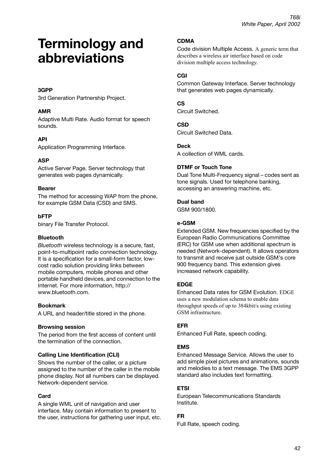 Sony Ericsson T68ie manual Terminology and abbreviations 