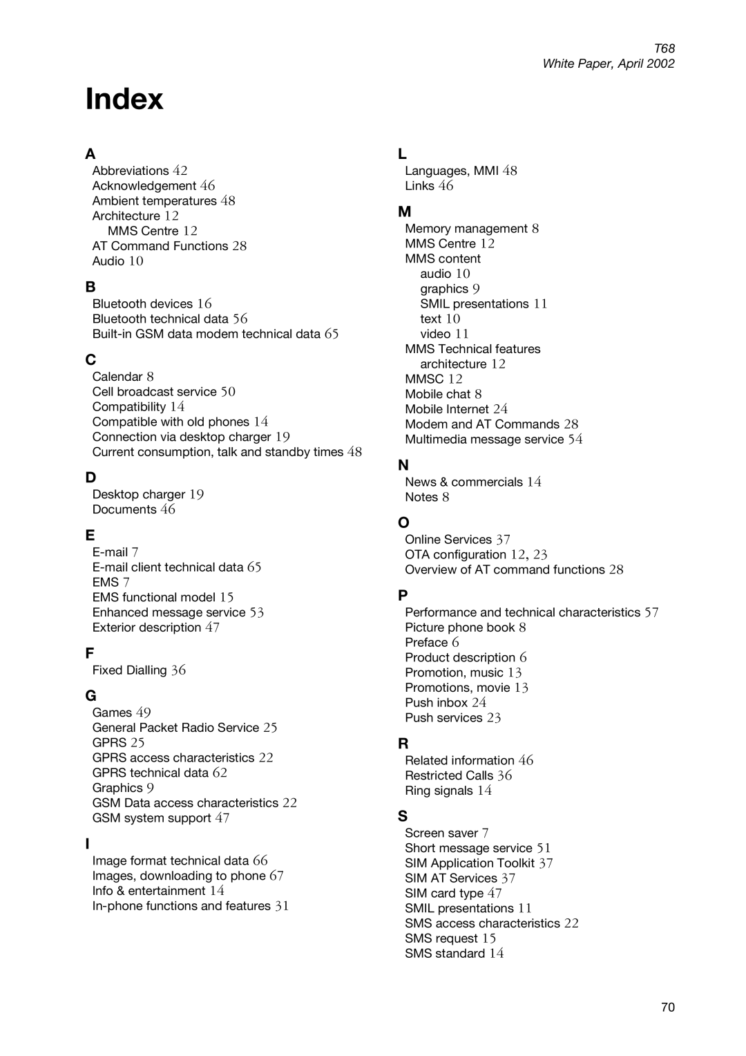 Sony Ericsson T68ie manual Index, EMS7, GPRS25 