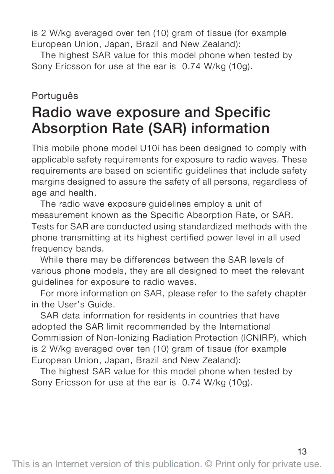 Sony Ericsson U10I manual Português 