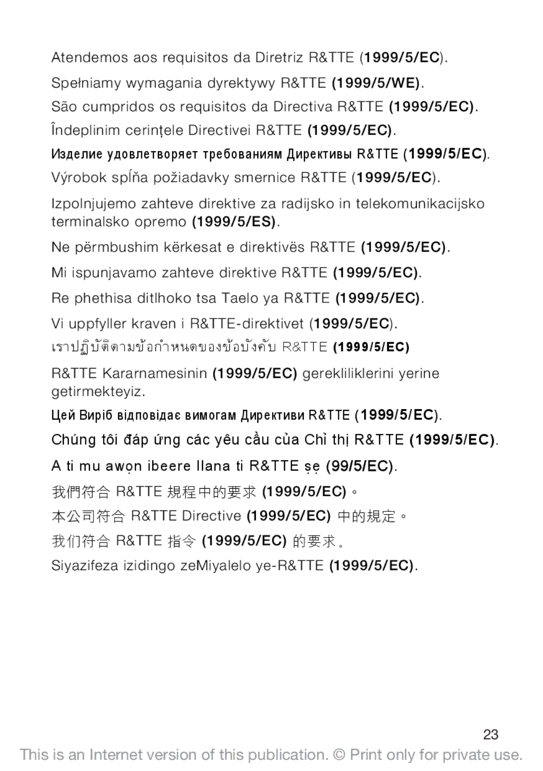 Sony Ericsson U10I manual เราปฏิบัติตามขอกำหนดของขอบังคับ R&TTE1999/5/EC 