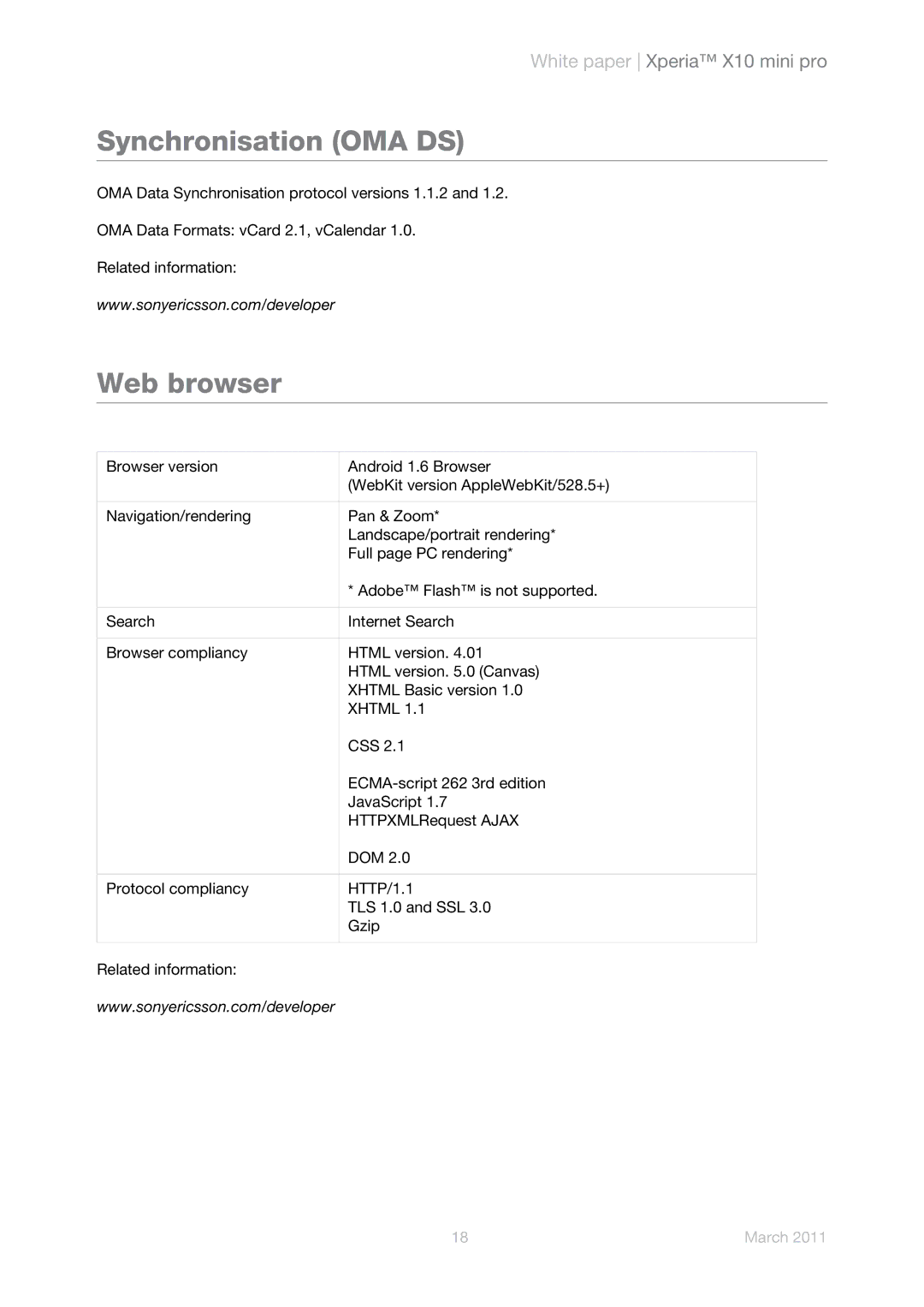 Sony Ericsson U20a, U20i manual Synchronisation OMA DS, Web browser 