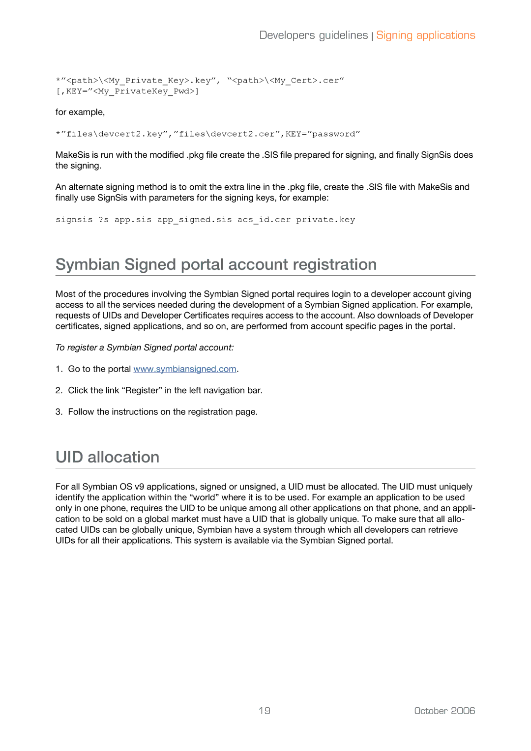 Sony Ericsson UIQ 3 manual Symbian Signed portal account registration, UID allocation 