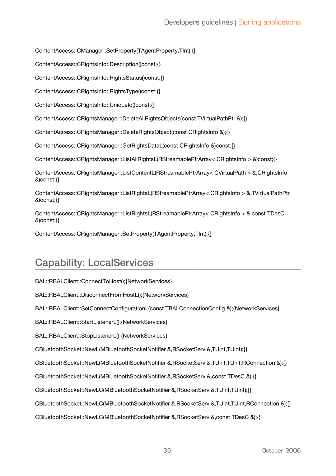 Sony Ericsson UIQ 3 manual Capability LocalServices 