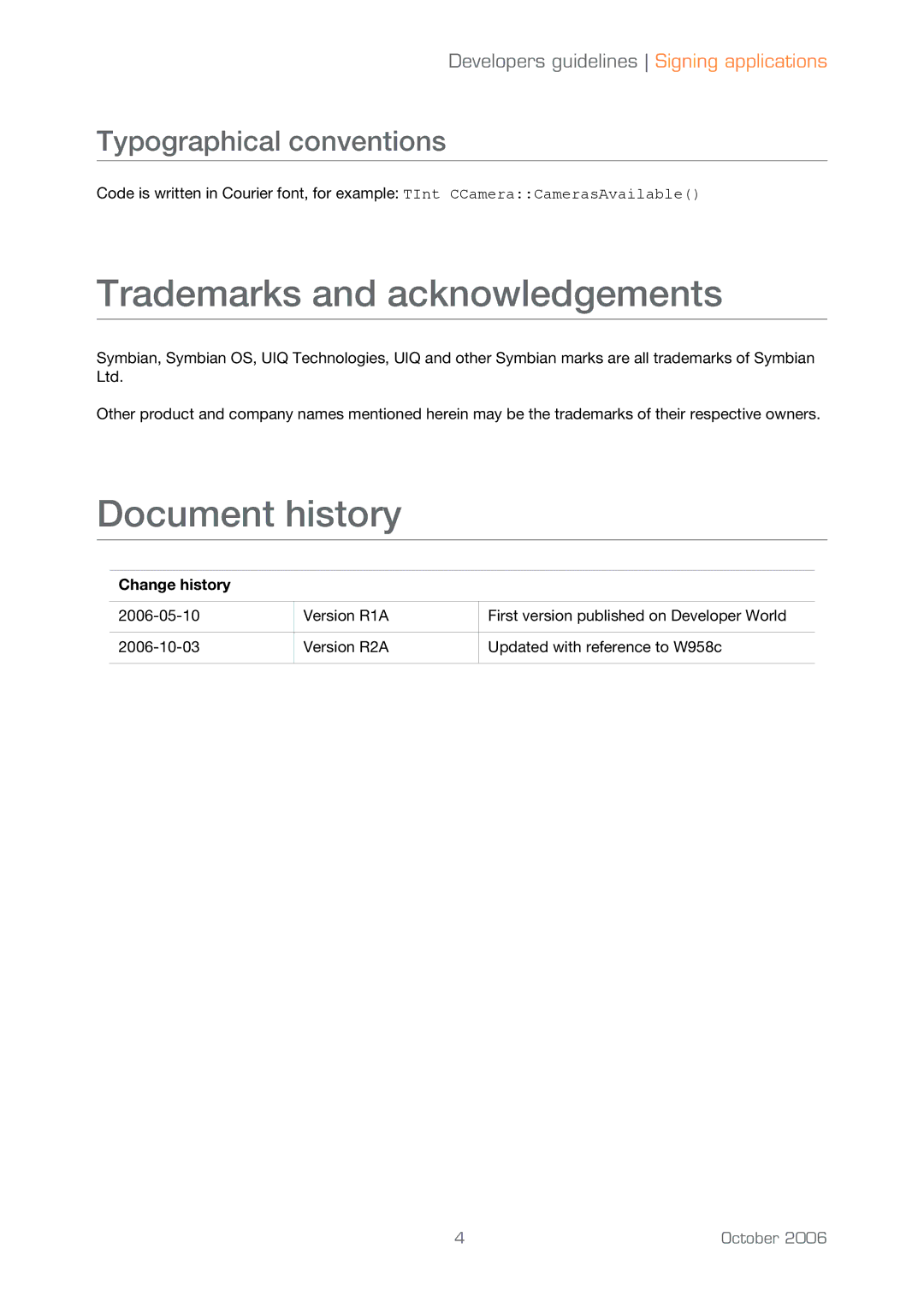 Sony Ericsson UIQ 3 manual Trademarks and acknowledgements, Document history, Typographical conventions, Change history 