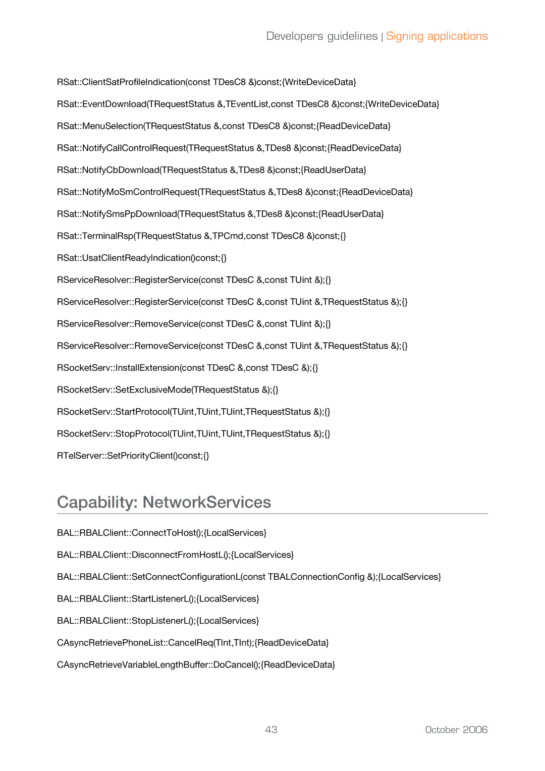 Sony Ericsson UIQ 3 manual Capability NetworkServices 