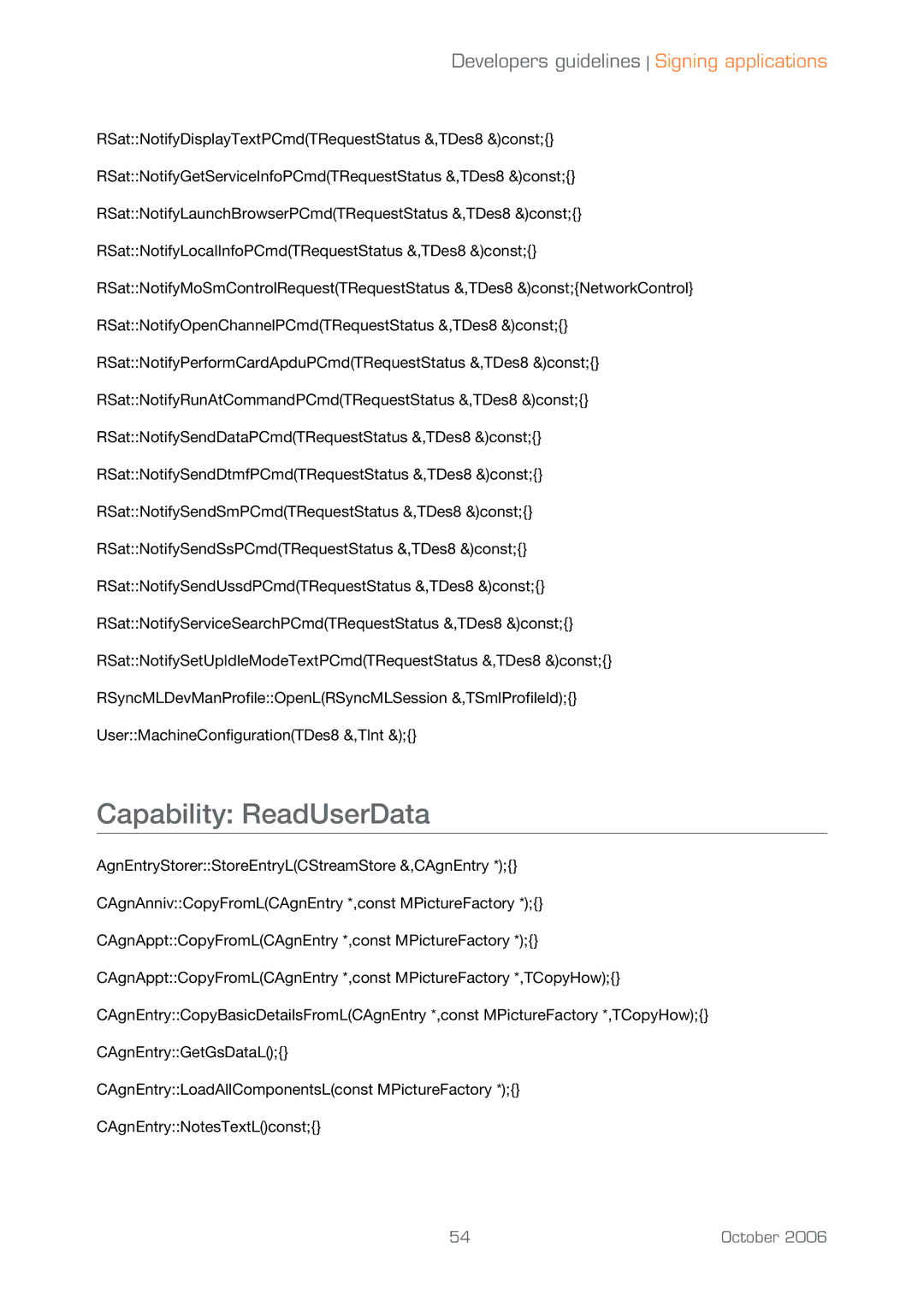 Sony Ericsson UIQ 3 manual Capability ReadUserData 