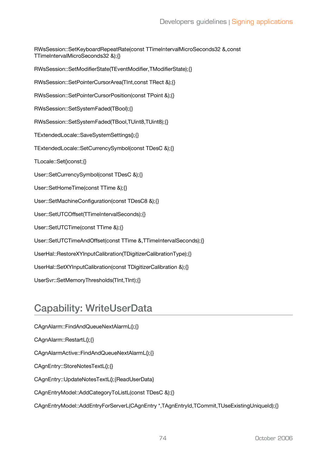 Sony Ericsson UIQ 3 manual Capability WriteUserData 