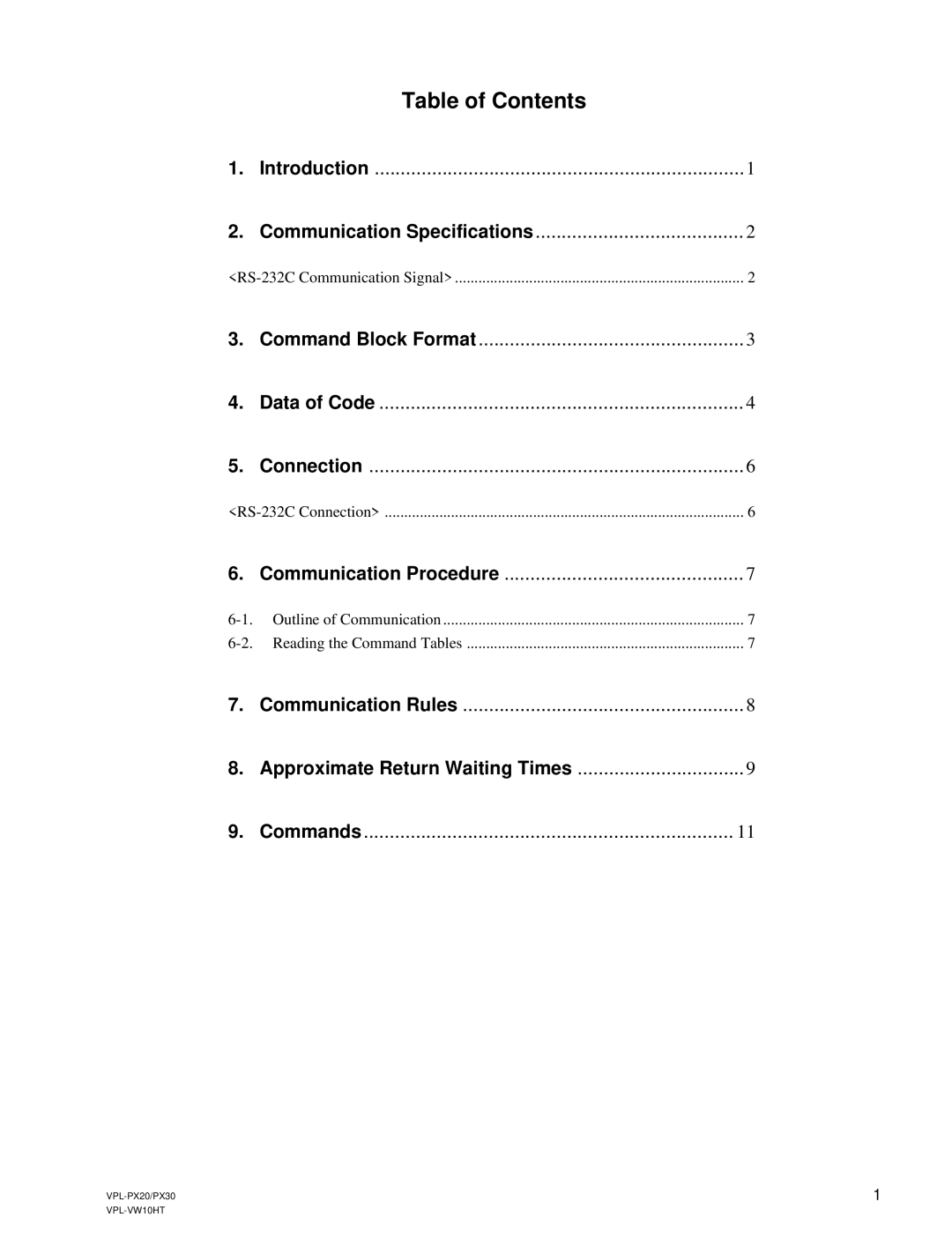 Sony Ericsson VPL-PX30 manual Table of Contents 