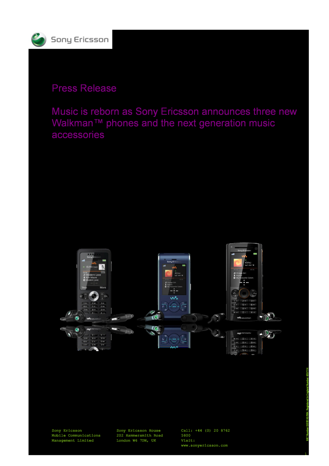 Sony Ericsson W902, w302 manual W302, W595, Press Release 