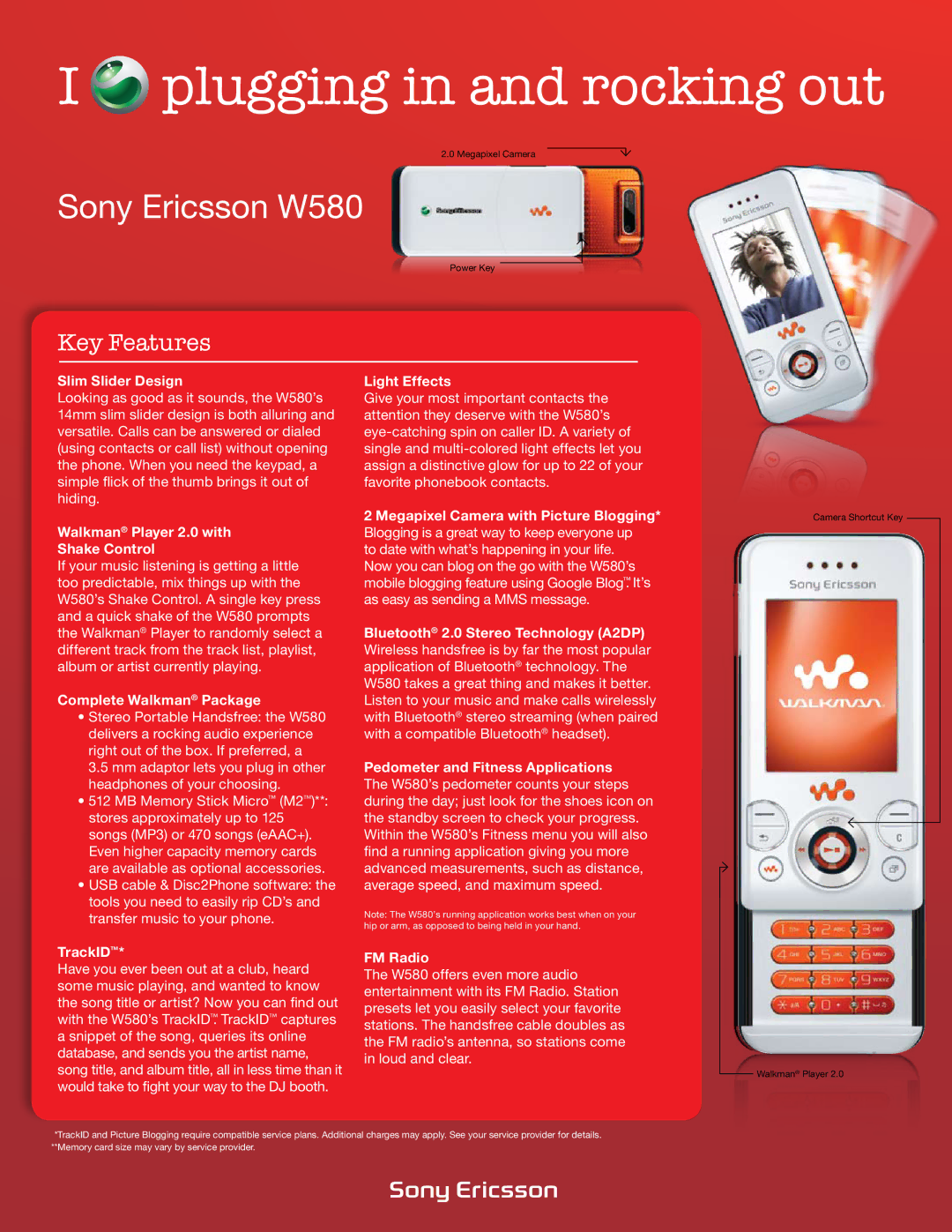 Sony Ericsson W580 manual Key Features 