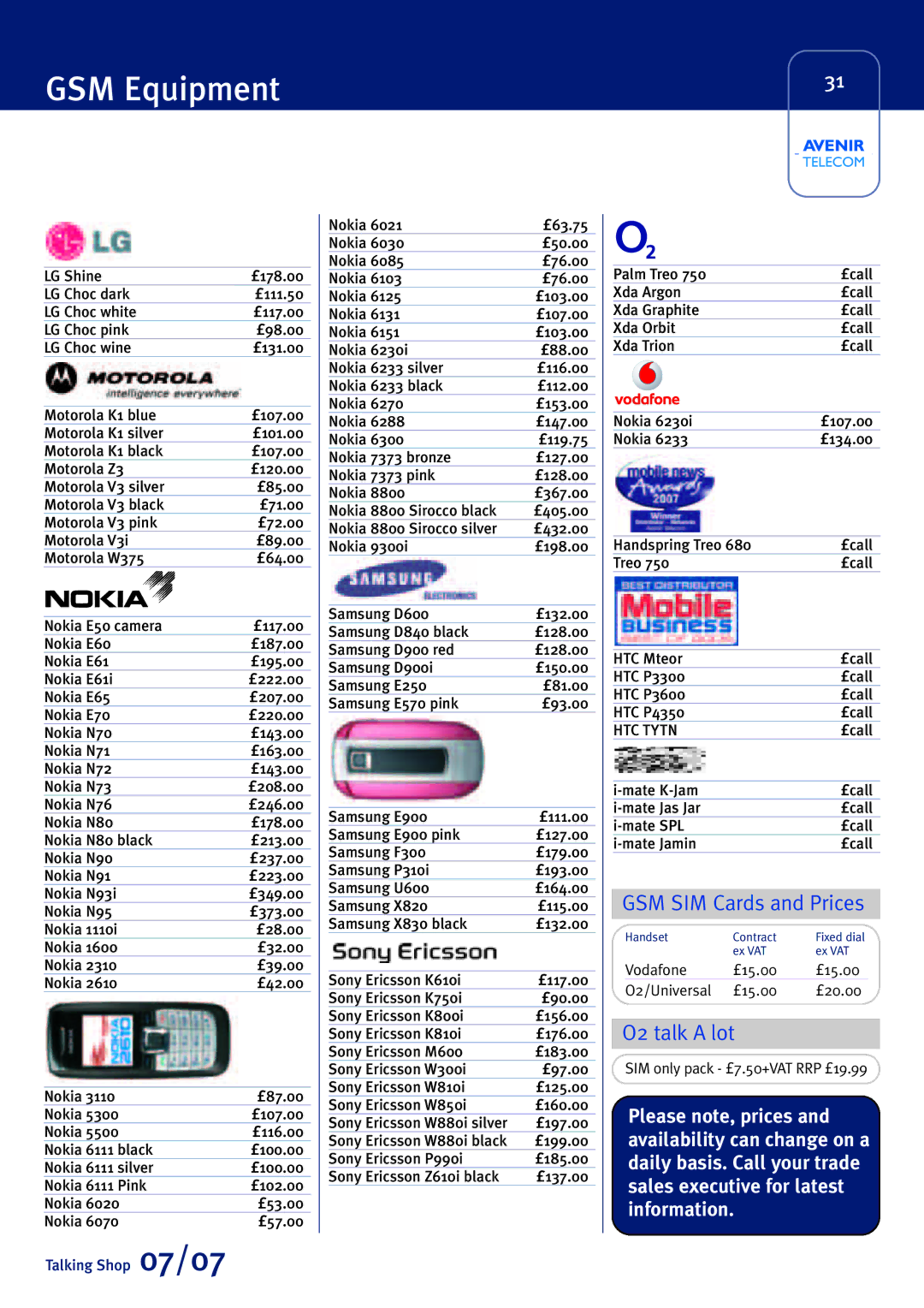 Sony Ericsson W580i manual GSM Equipment, O2 talk a lot 