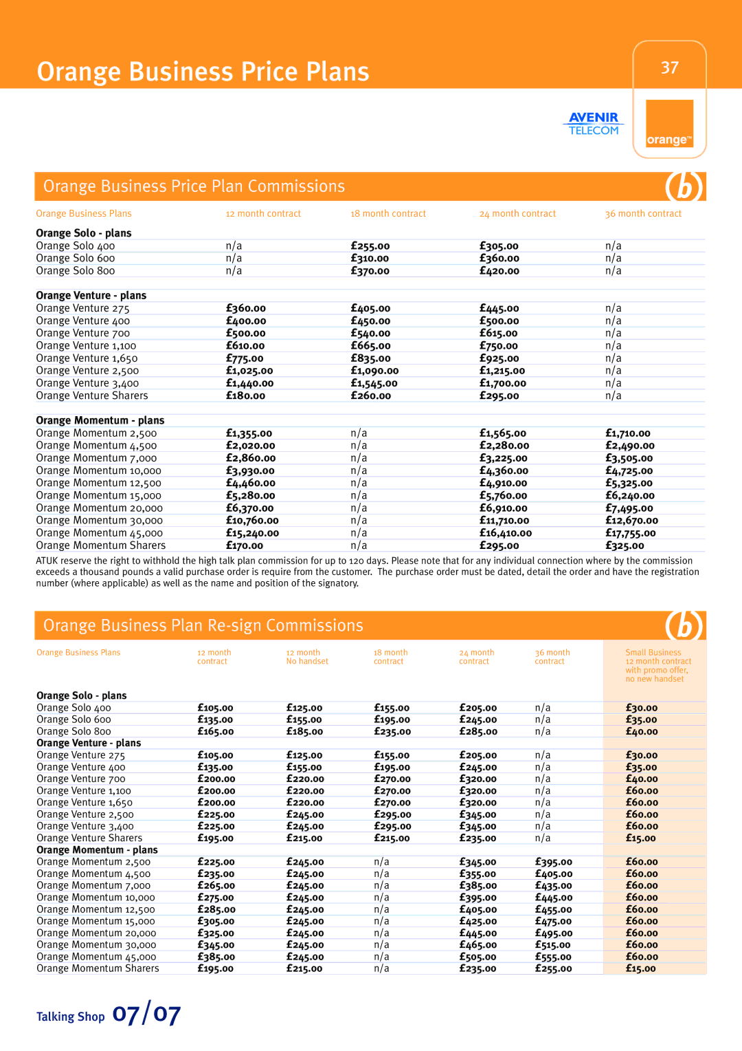 Sony Ericsson W580i manual Orange Business Price Plans, Orange Business Price Plan Commissions 