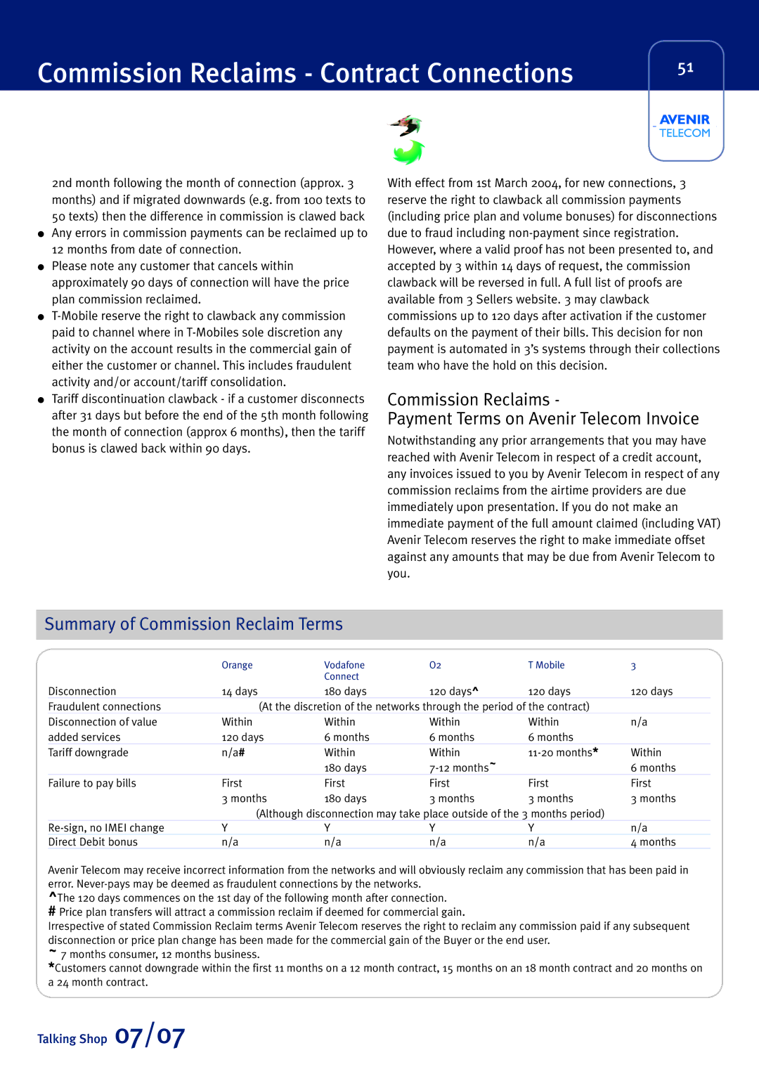 Sony Ericsson W580i manual Commission Reclaims Payment Terms on Avenir Telecom Invoice, Summary of Commission Reclaim Terms 