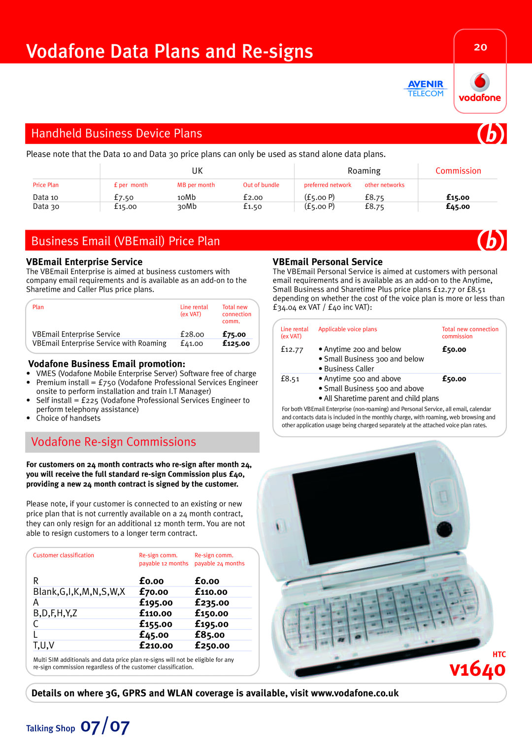 Sony Ericsson W580i Vodafone Data Plans and Re-signs, Handheld Business Device Plans, Business Email VBEmail Price Plan 
