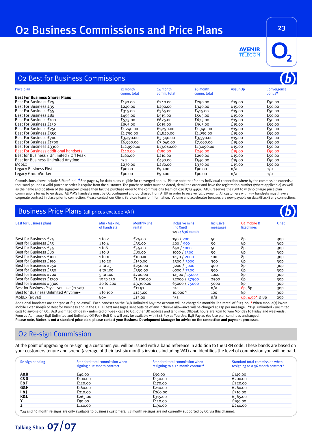 Sony Ericsson W580i manual O2 Business Commissions and Price Plans, O2 Best for Business Commissions, O2 Re-sign Commission 