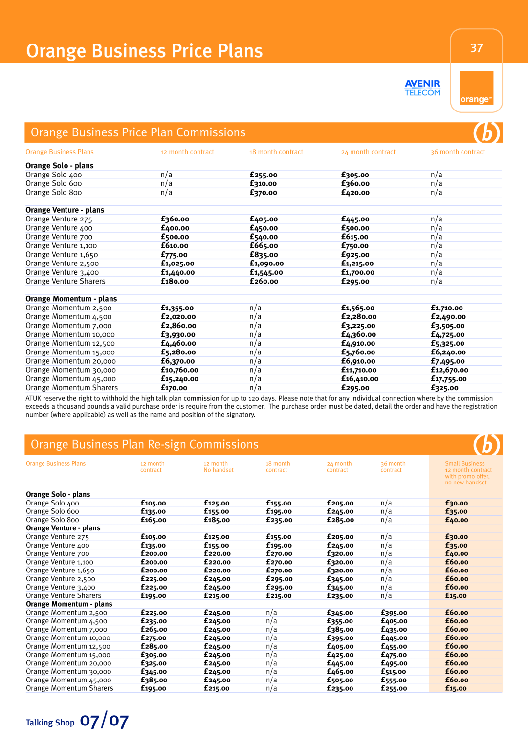 Sony Ericsson W580i manual Orange Business Price Plans, Orange Business Price Plan Commissions, Talking Shop 07/07 