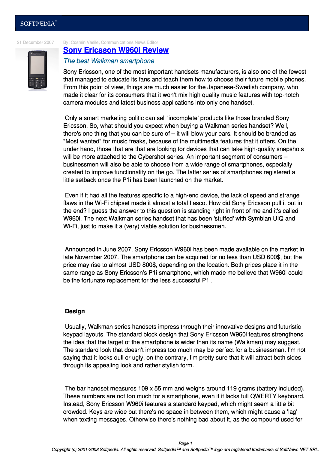 Sony Ericsson manual Design, Sony Ericsson W960i Review, The best Walkman smartphone 