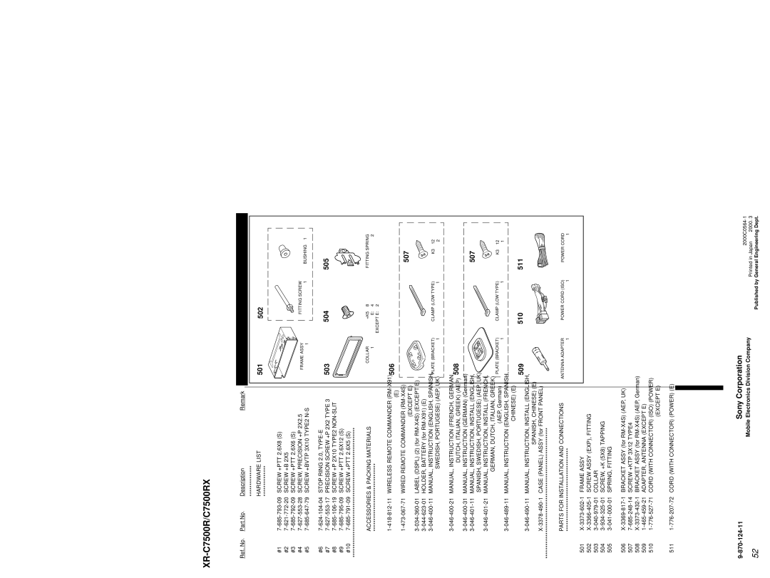 Sony Ericsson XR-C7500RX service manual 501 502, 503 504 505, 506 507, 508 507, 509 510 511 