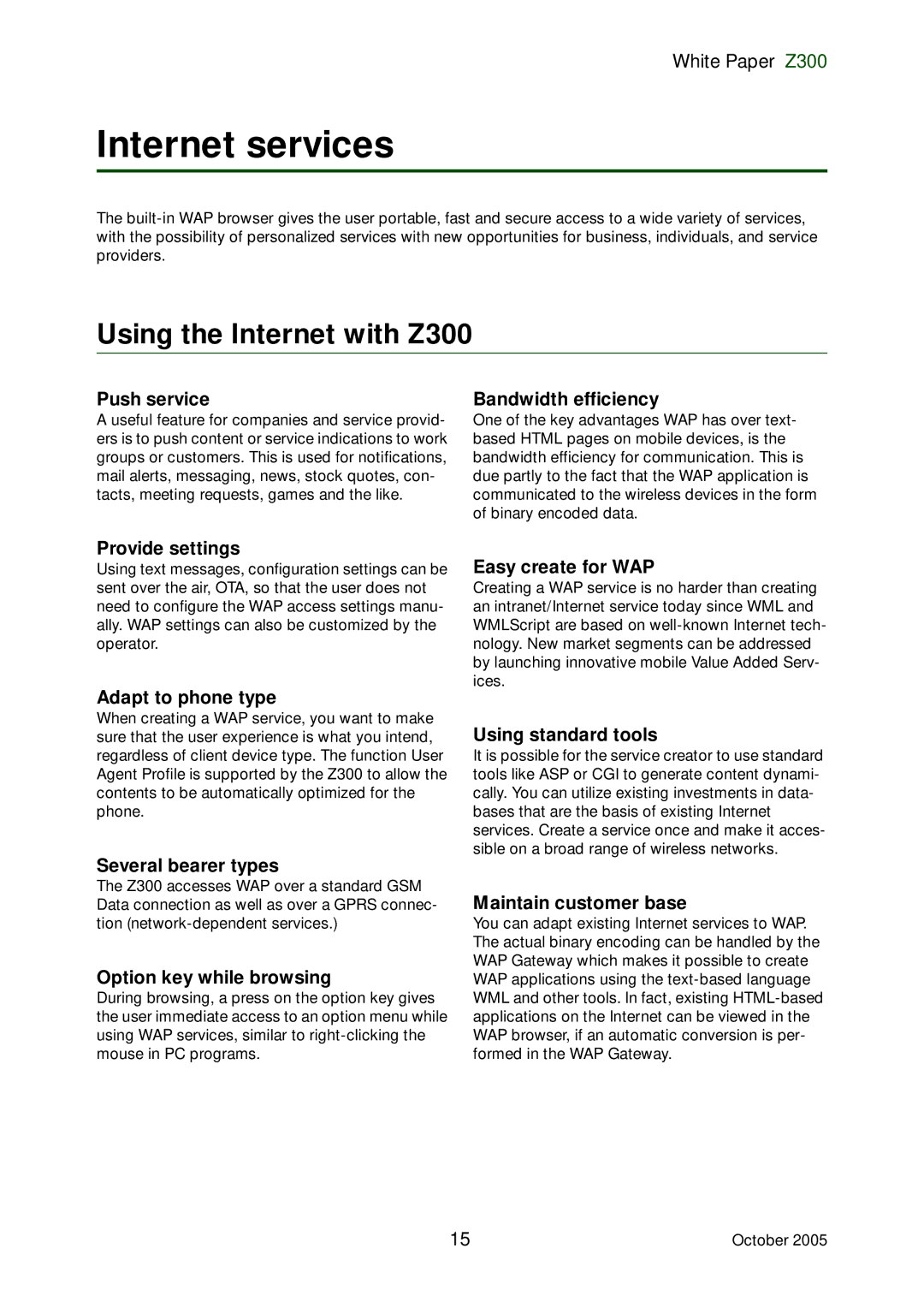 Sony Ericsson manual Internet services, Using the Internet with Z300 