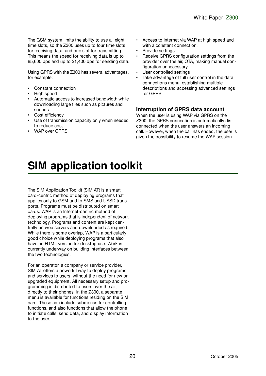 Sony Ericsson Z300 manual SIM application toolkit, Interruption of Gprs data account 