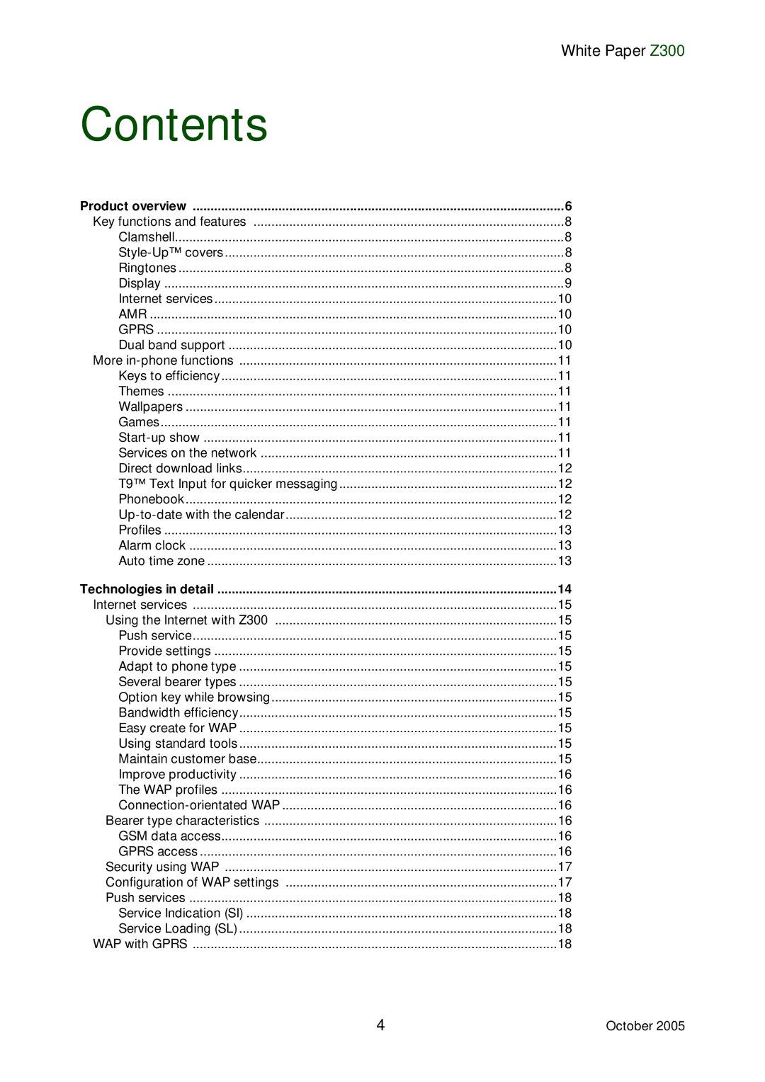 Sony Ericsson Z300 manual Contents 