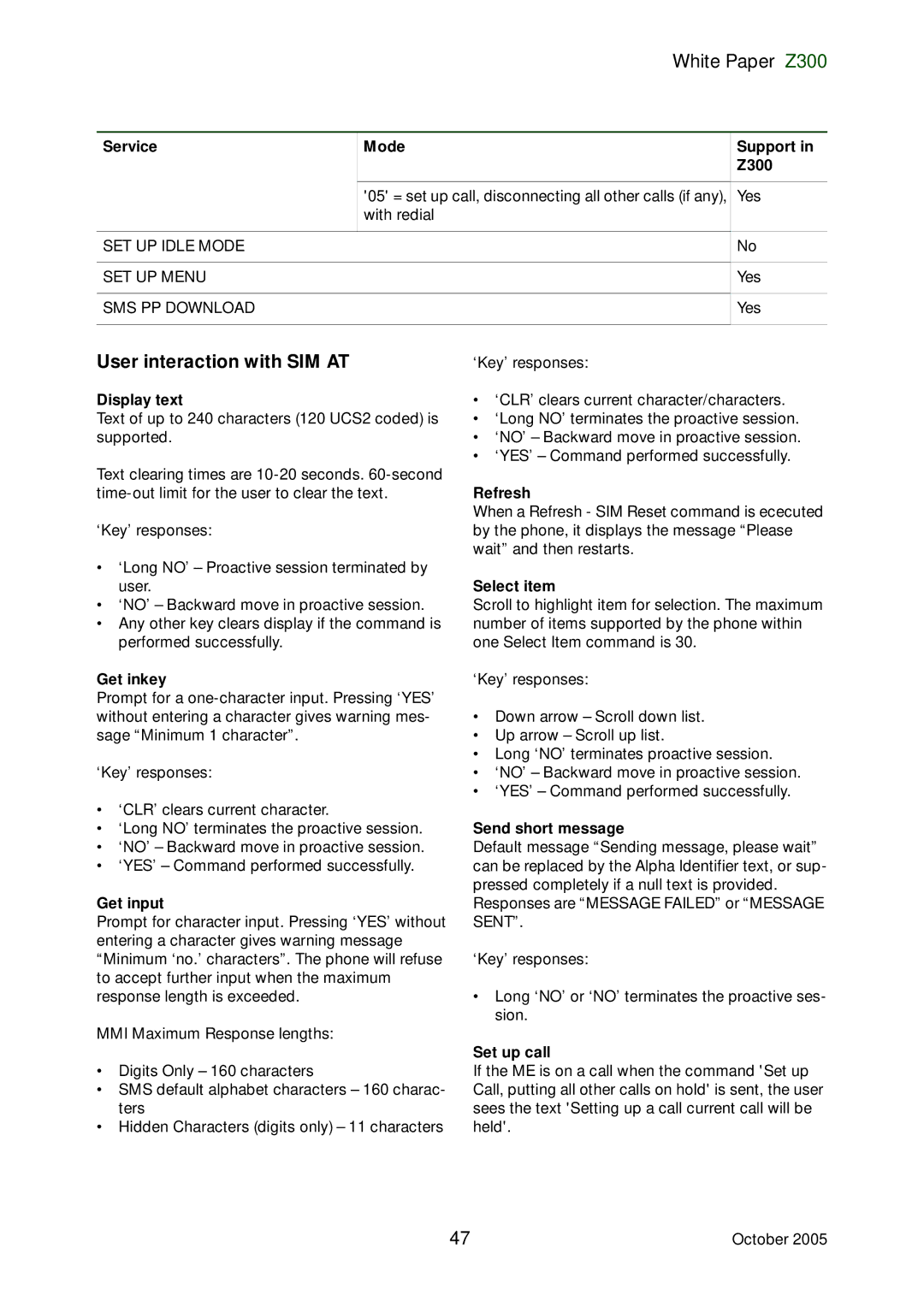 Sony Ericsson Z300 manual User interaction with SIM AT 