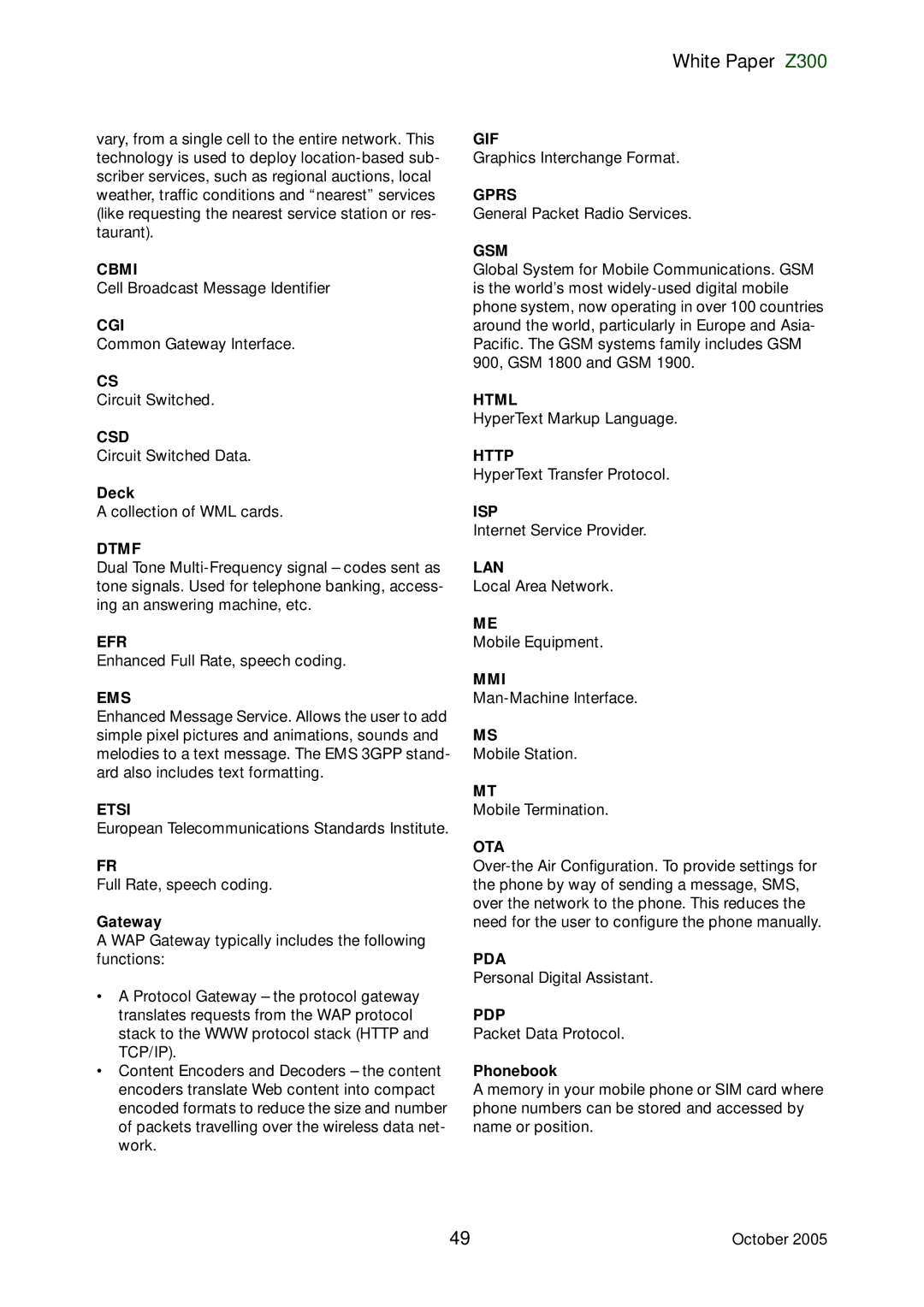 Sony Ericsson Z300 manual Deck, Gateway, Phonebook 