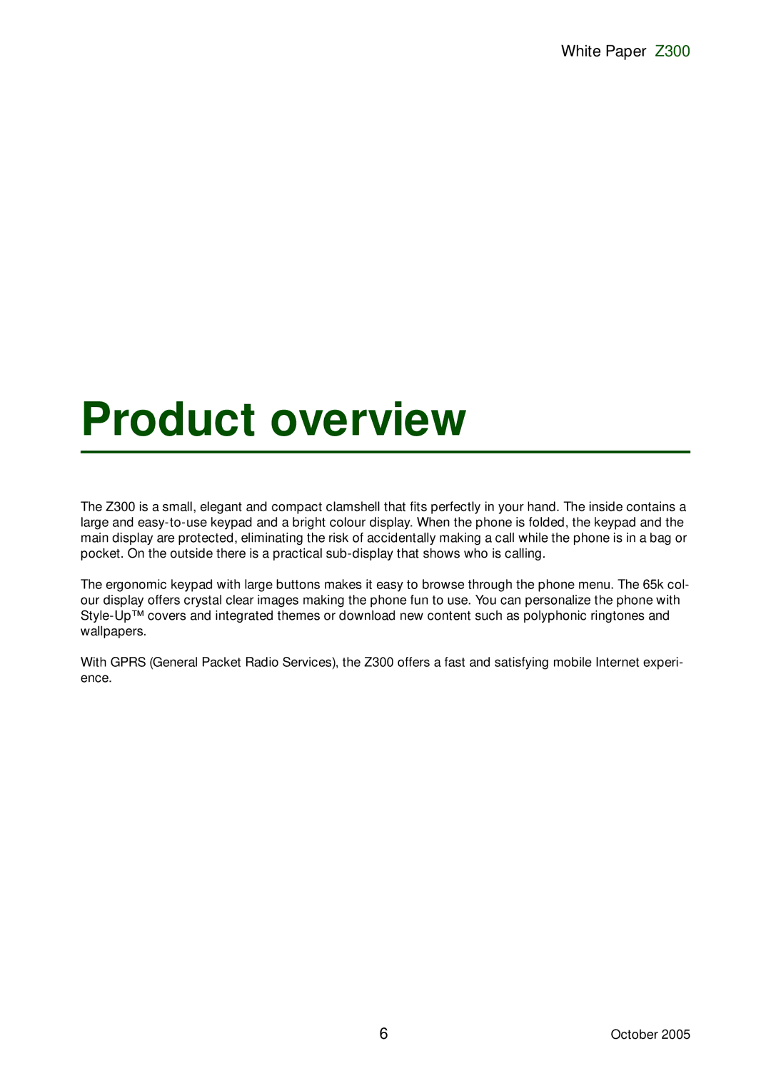 Sony Ericsson Z300 manual Product overview 