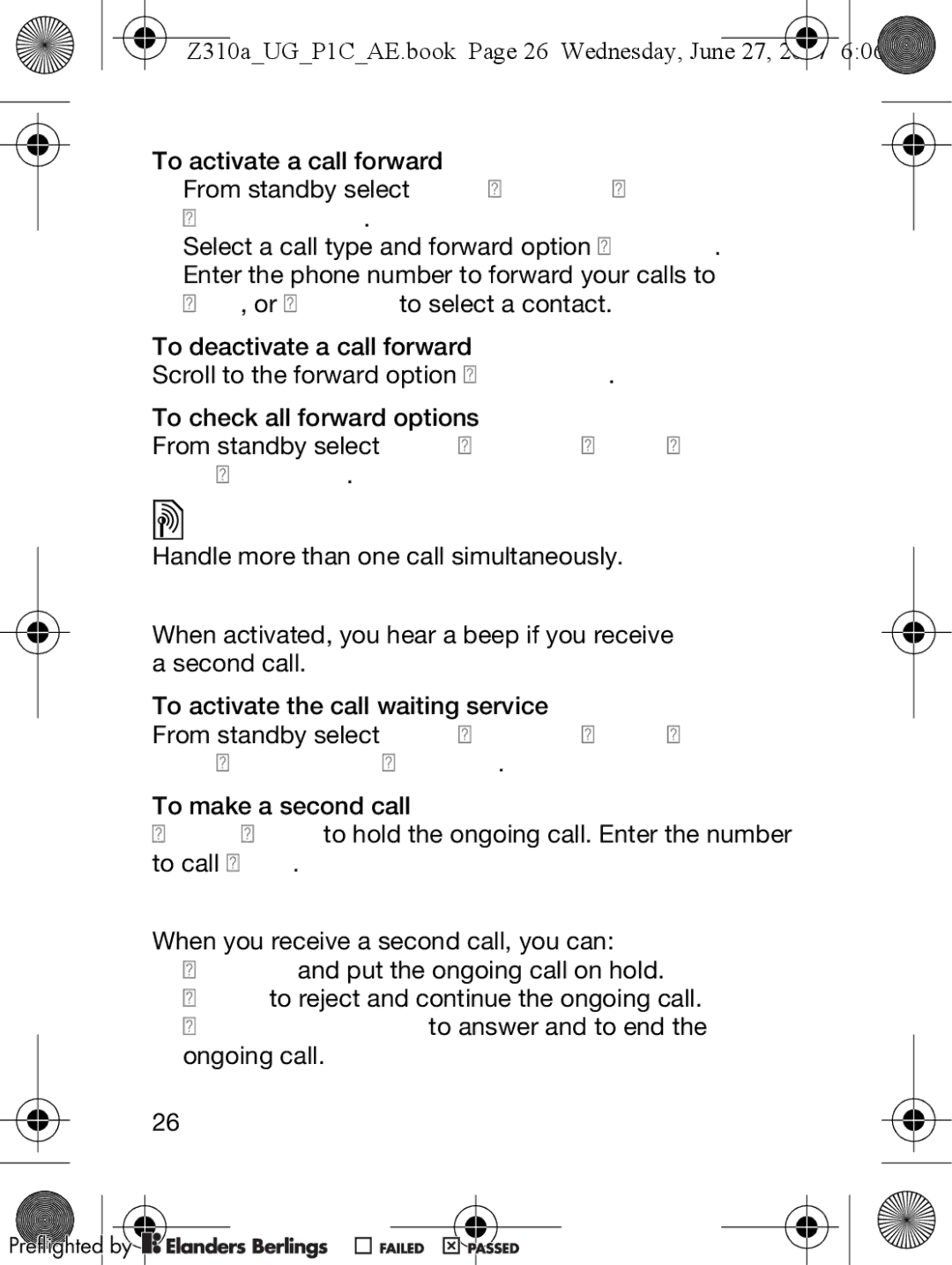 Sony Ericsson Z310a manual More than One Call, Call waiting service, Receiving a second call, Forward Calls 