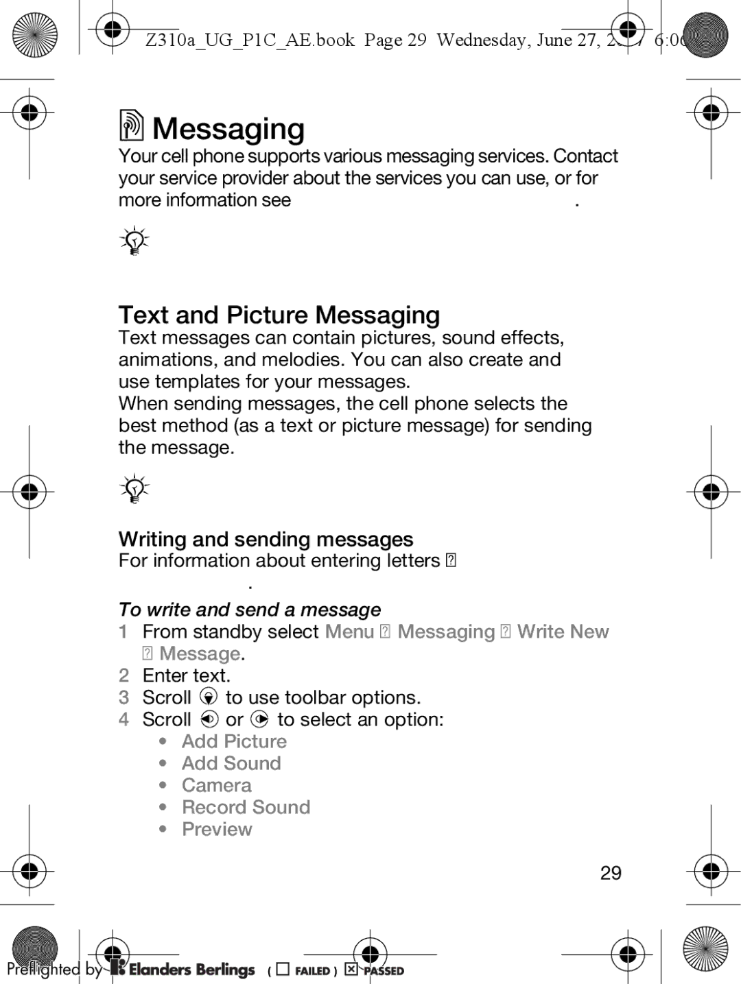 Sony Ericsson Z310a manual Text and Picture Messaging, Writing and sending messages 