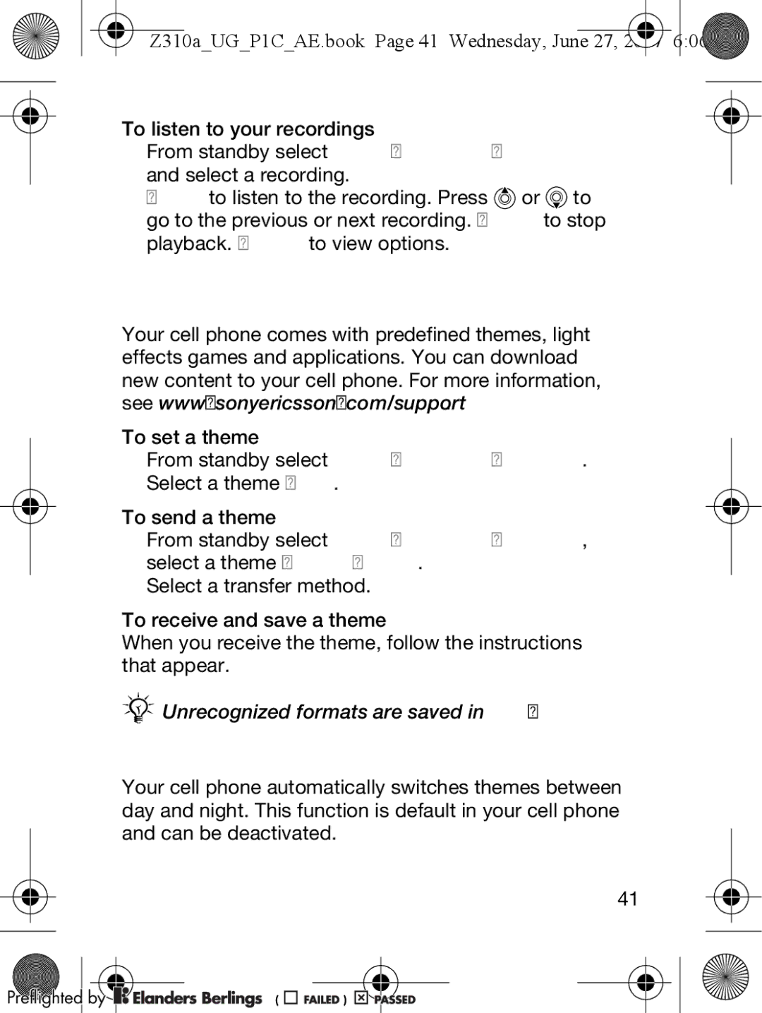 Sony Ericsson Z310a manual Themes, Light Effects, Games Applications, Alternating themes 